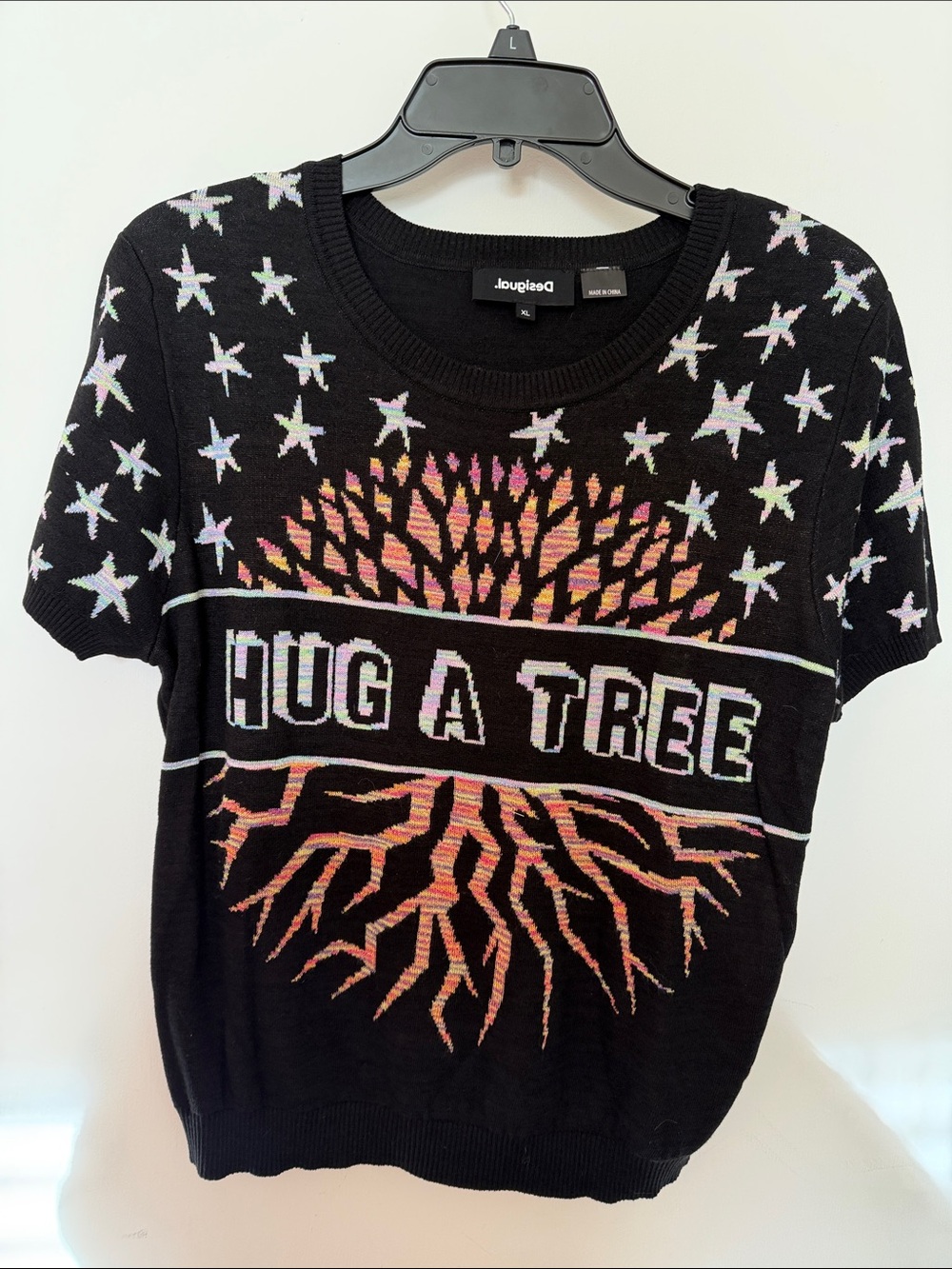 Desigual Black Graphic 'Hug A Tree' Short-Sleeve Sweater Tee
